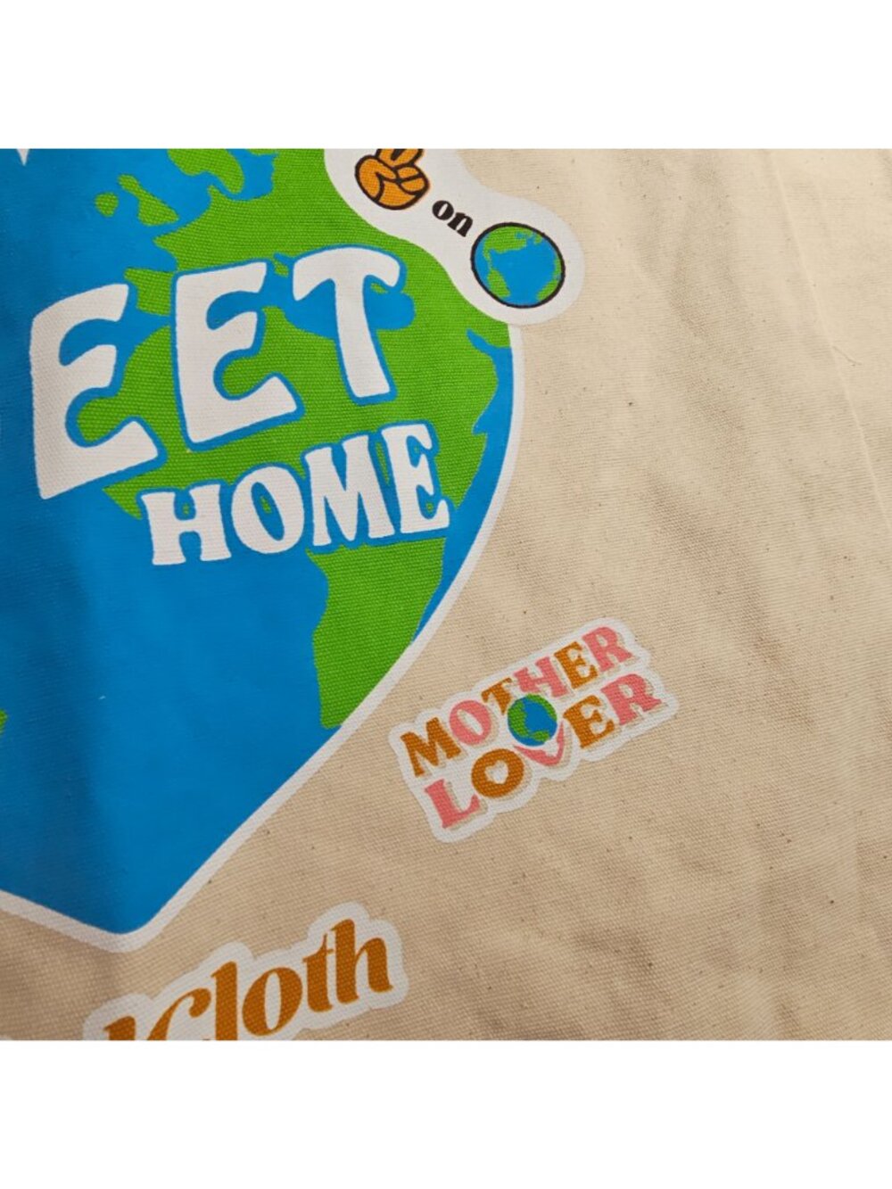 ModCloth Tote Bag Cream Home Sweet Home Earth Day 100% Cotton Packable Travel - Picture 12 of 16